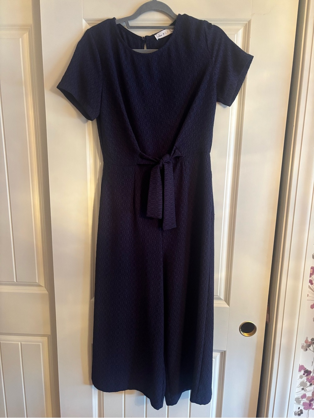 Lulu's Navy Short-Sleeve Tie-Waist Jumpsuit